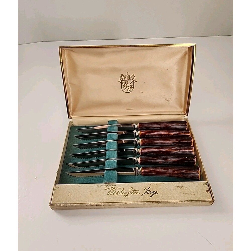 6 Vintage WASHINGTON FORGE MIRILIUM Steak Knife Set In ORIGINAL Box